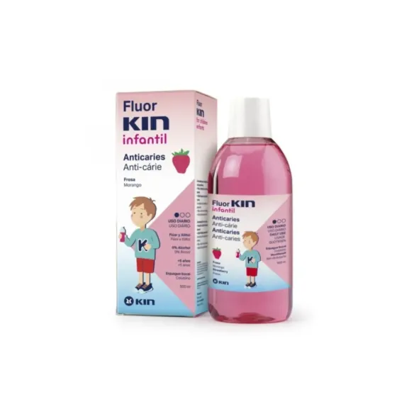 FLUOR KIN INFANTIL ENJUAGUE BUCAL SABOR FRESA 500 ML