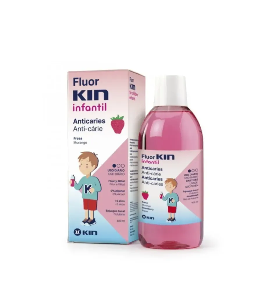 FLUOR KIN INFANTIL ENJUAGUE BUCAL SABOR FRESA 500 ML