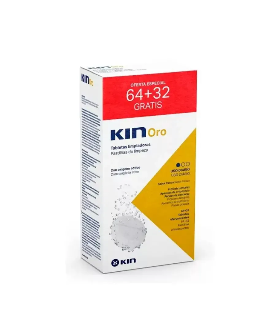 KIN ORO TABLETAS LIMPIADORAS LIMPIEZA PROTESIS DENTAL 64 + 32 UNIDADES