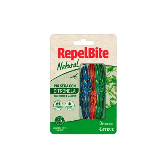 REPEL BITE NATURAL PULSERA CITRONELA 3 UNIDADES