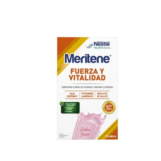 MERITENE FUERZA Y VITALIDAD BATIDO SABOR FRESA 15 SOBRES 30 GR