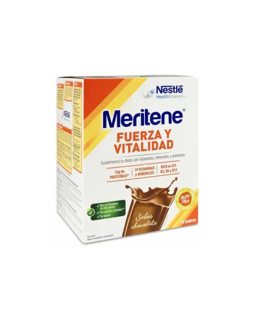 MERITENE FUERZA Y VITALIDAD SABOR CHOCOLATE 15 SOBRES 30 GR