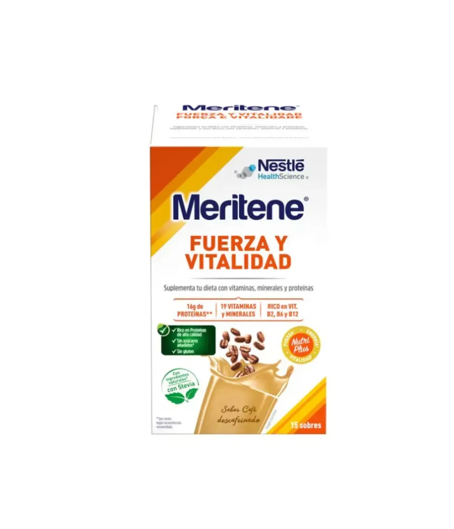 MERITENE FUERZA Y VITALIDAD BATIDOS SABOR CAFE DESCAFEINADO 15 SOBRES 30 GR