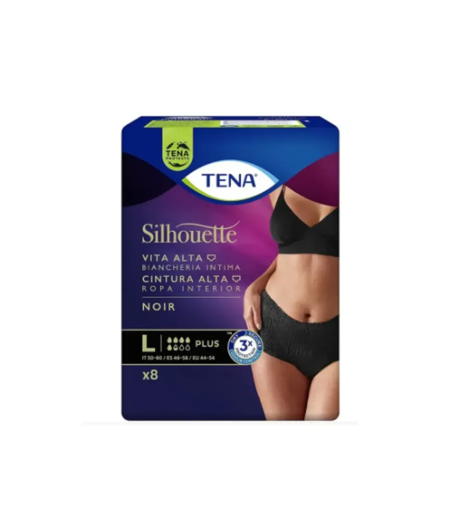 TENA SILHOUETTE PLUS ABSORBENTE INCONTINENCIA ORINA DIA CINTURA ALTA TALLA L COLOR NEGRO 8 UNIDADES