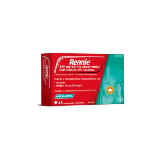 RENNIE CON SACARINA 48 COMPRIMIDOS MASTICABLES SABOR MENTA