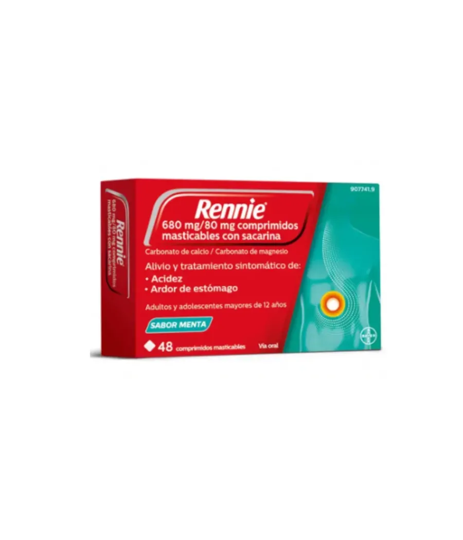 RENNIE CON SACARINA 48 COMPRIMIDOS MASTICABLES SABOR MENTA