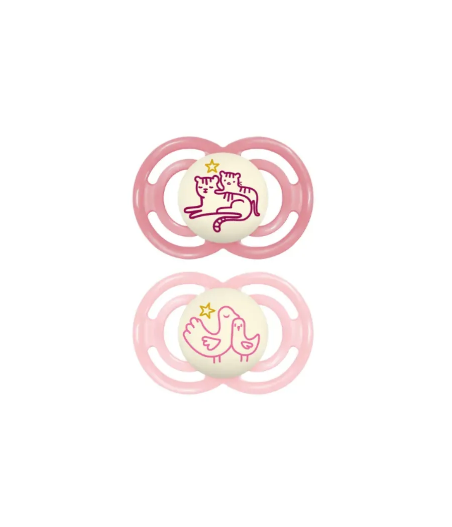 MAM PERFECT NIGHT CHUPETE SILICONA FISIOLOGICO + 6 MESES ROSA PACK DOBLE