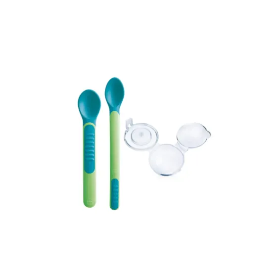 MAM SENSITIVE SPOON & COVER CUCHARA CON PUNTAS SENSIBLES AL CALOR COLOR NEUTRO 2 UNIDADES