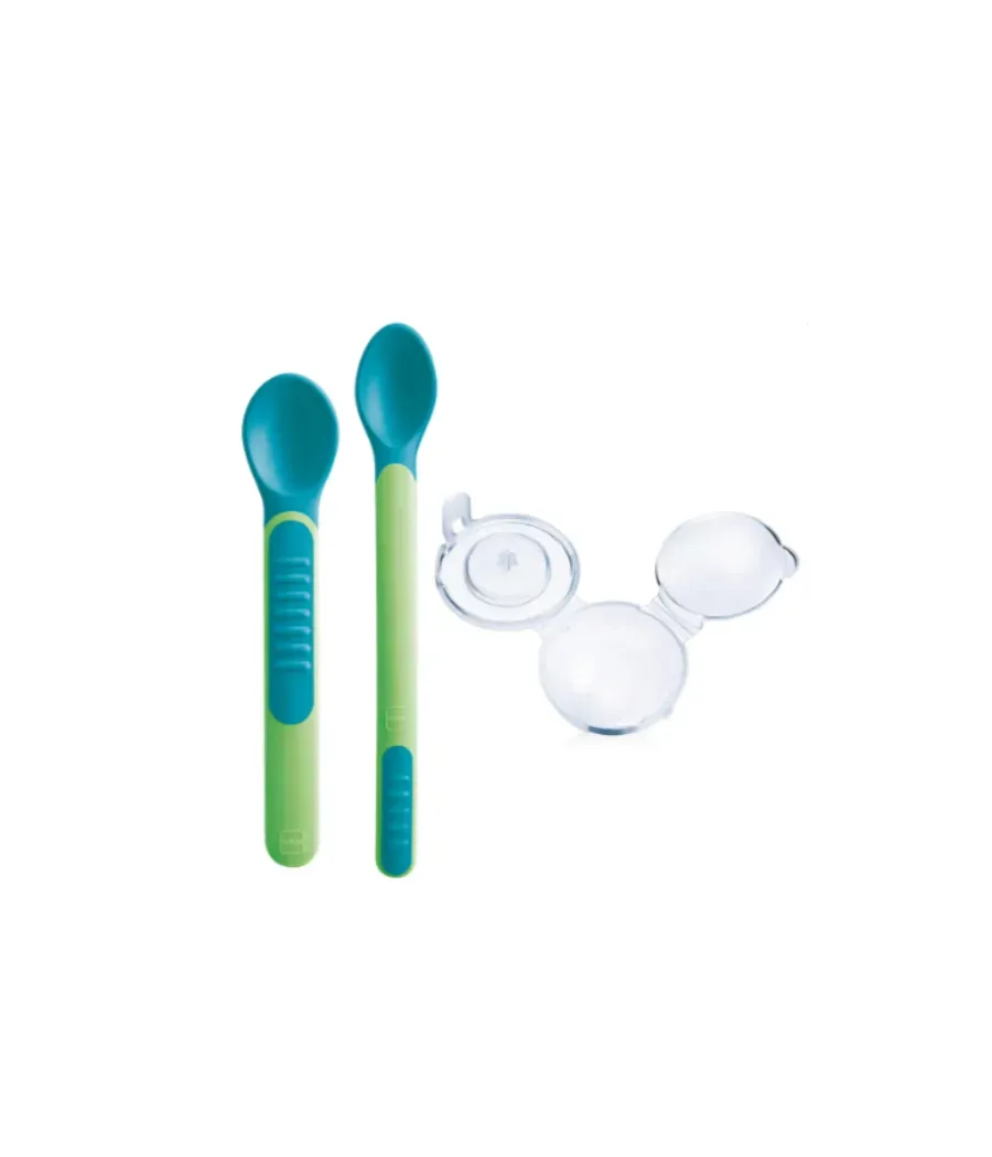 MAM SENSITIVE SPOON & COVER CUCHARA CON PUNTAS SENSIBLES AL CALOR COLOR NEUTRO 2 UNIDADES