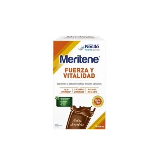 MERITENE FUERZA Y VITALIDAD SABOR CHOCOLATE 15 SOBRES 30 GR
