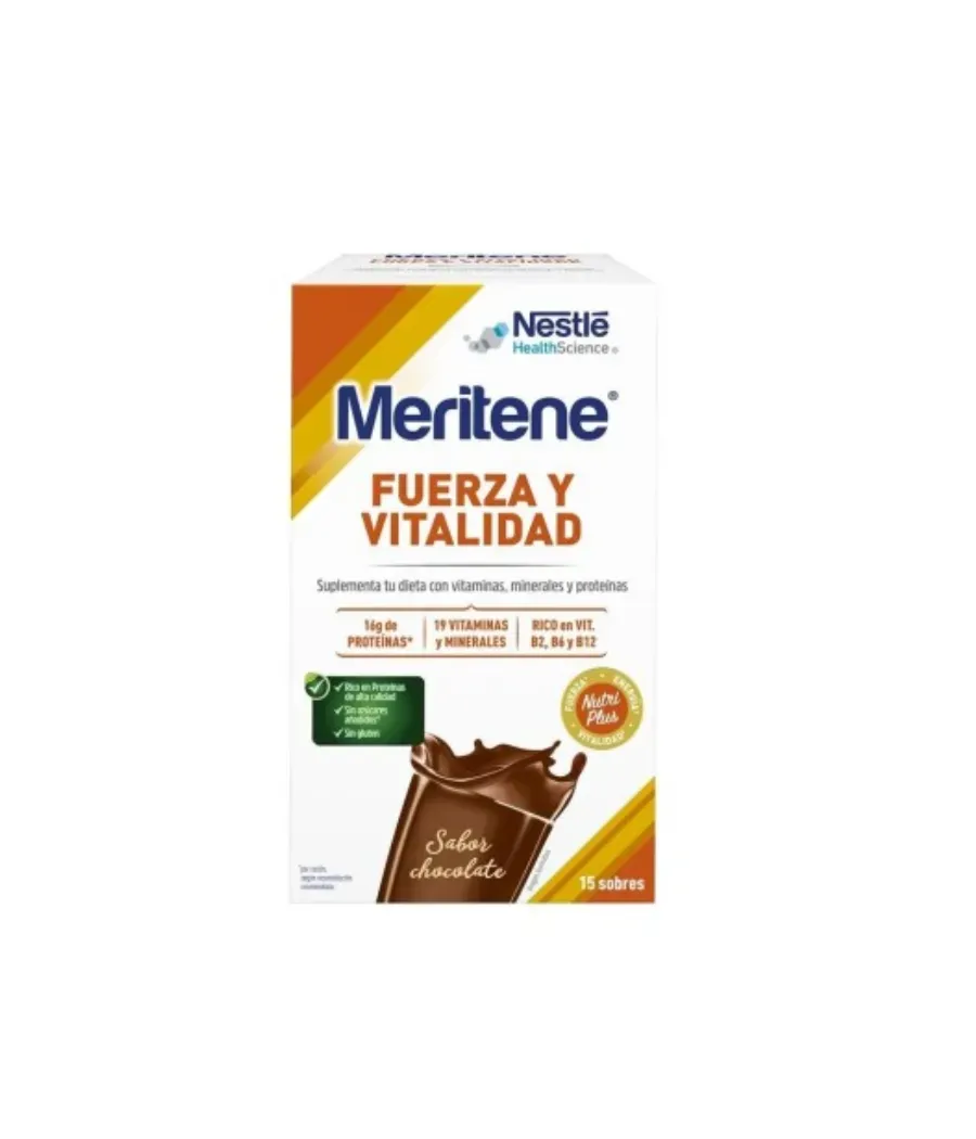 MERITENE FUERZA Y VITALIDAD SABOR CHOCOLATE 15 SOBRES 30 GR