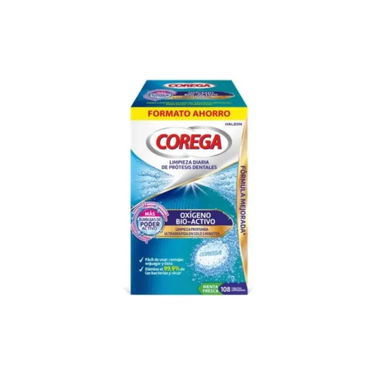 COREGA OXIGENO BIO-ACTIVO LIMPIEZA PROTESIS DENTAL 108 TABLETAS