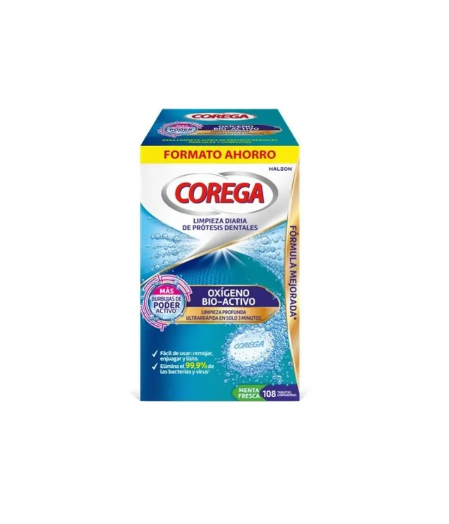 COREGA OXIGENO BIO-ACTIVO LIMPIEZA PROTESIS DENTAL 108 TABLETAS